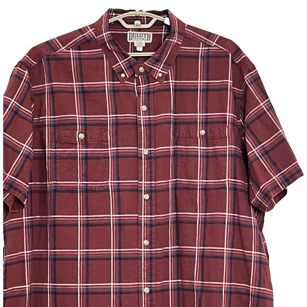 Duluth Trading Mens Shirt 3XL Red Plaid Short Sleeve Hemp Organic Cotton Outdoor - Picture 4 of 7